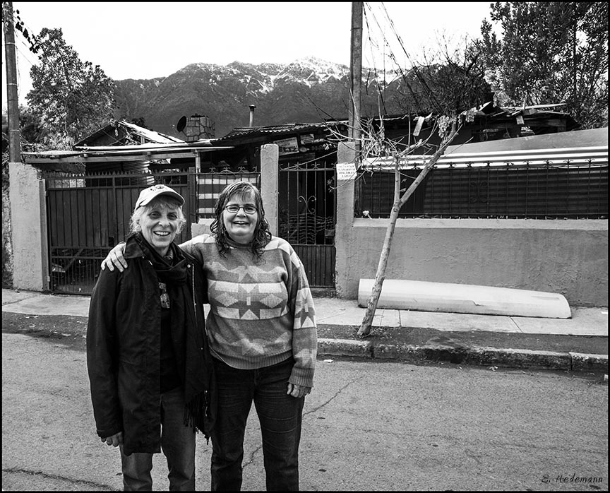 Ruth and Katty outside her house on the Andes side of Santiago